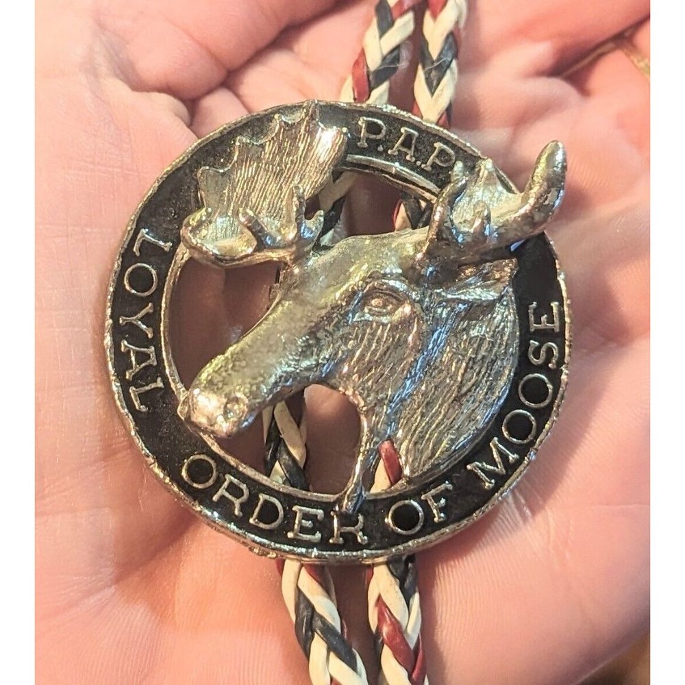 Vintage PAP Loyal Order of Moose Bolo Tie Necktie Silver Tone - Picture 4 of 5